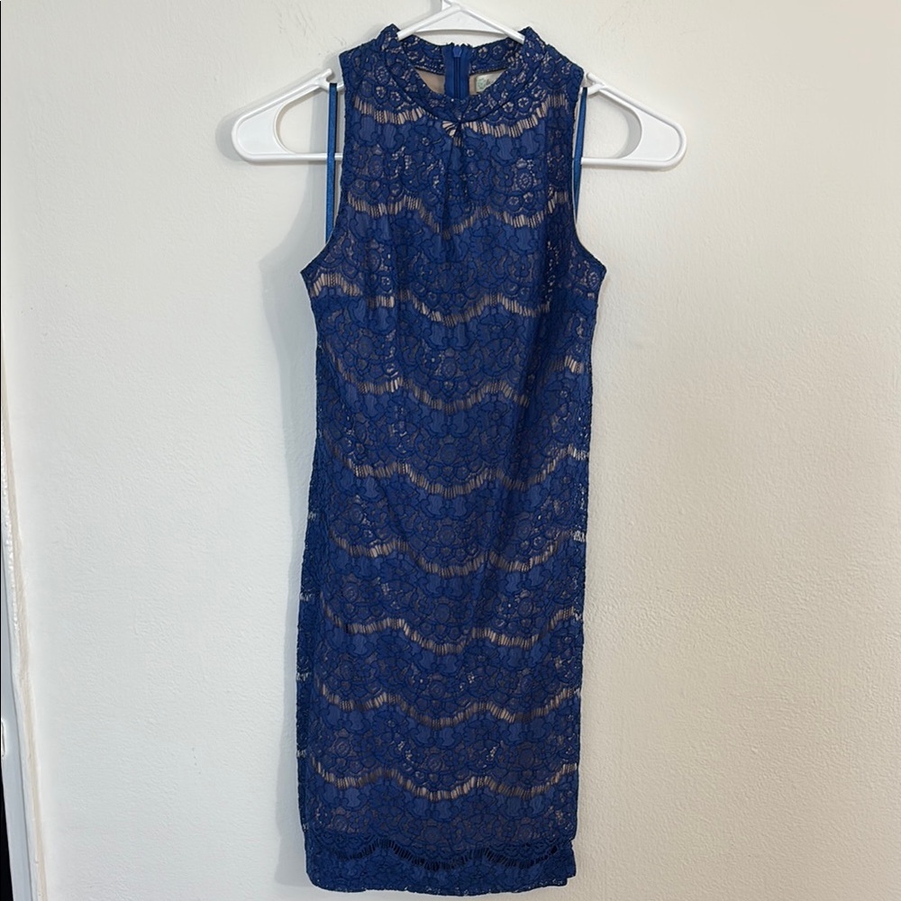 Love, Fire High Neck Lace Mini Dress XS